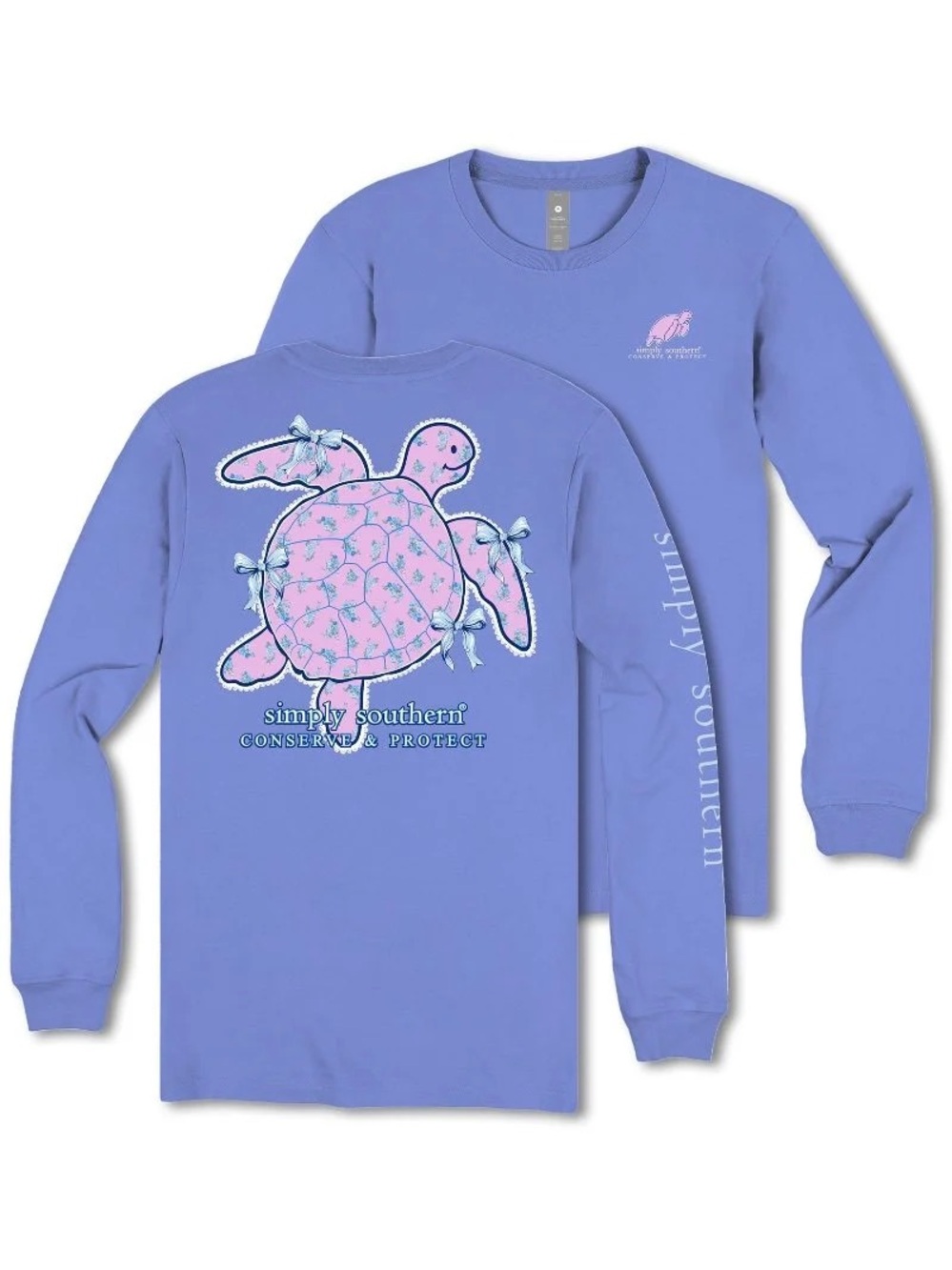 Simply Southern Track a Sea Turtle Tee Tiny Flowers Bows Coquette Women’s L New